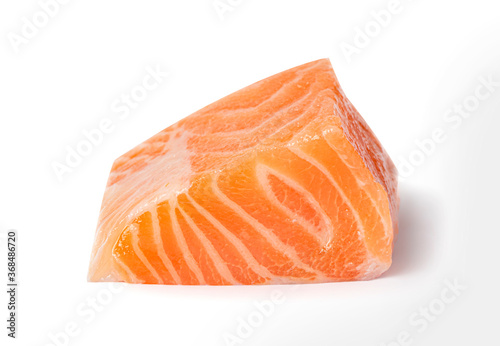 Fresh raw salmon fillet isolated on white background with clipping path, Ingredient for sushi or sashimi.