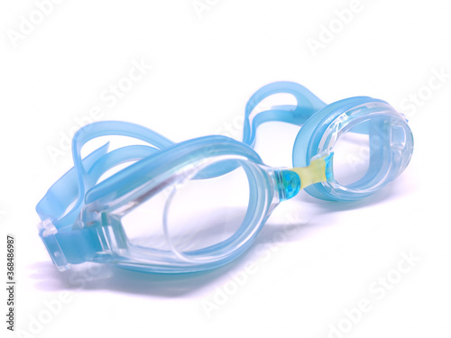 Professional glasses for swimming isolated on a white background. Blue swim goggle.