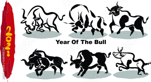 Card design element Cow painting from an airbrush pattern for 2021 New Year