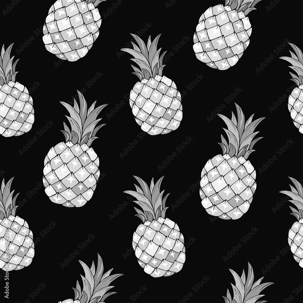Tropic vector seamless pattern with monochrome pineapple. Summer decoration print for wrapping, wallpaper, fabric. Seamless vector texture. Tropic vector seamless pattern with monochrome pineapple. Summer decoration print for wrapping, wallpaper, fabric. Seamless vector texture.