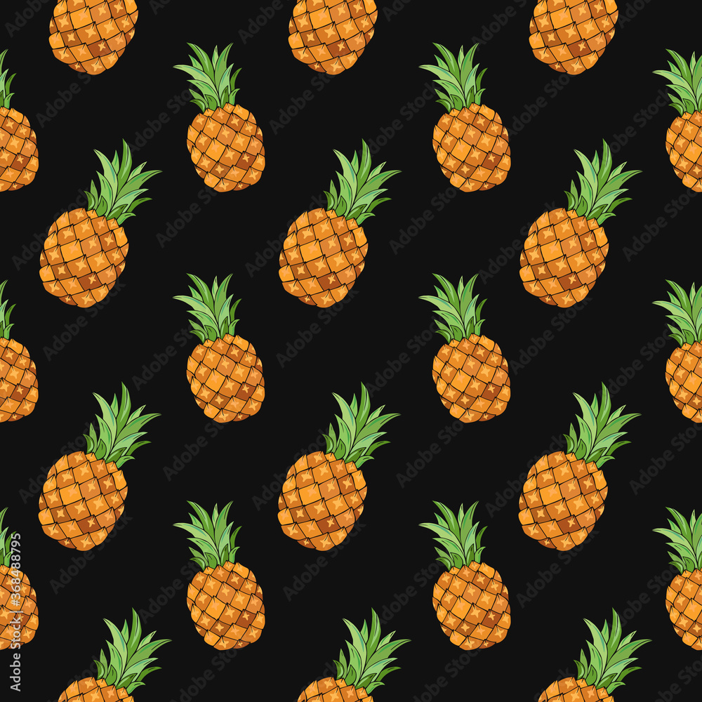 Tropic vector seamless pattern with pineapple. Summer decoration print for wrapping, wallpaper, fabric. Seamless vector texture. Tropic vector seamless pattern with pineapple. Summer decoration print for wrapping, wallpaper, fabric. Seamless vector texture.