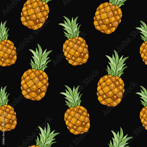 Tropic vector seamless pattern with pineapple. Summer decoration print for wrapping, wallpaper, fabric. Seamless vector texture.