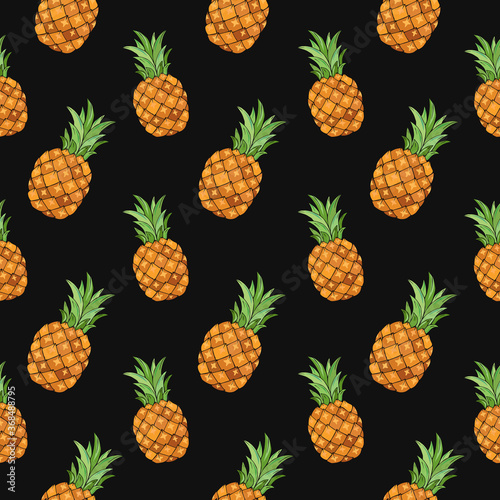 Tropic vector seamless pattern with pineapple. Summer decoration print for wrapping, wallpaper, fabric. Seamless vector texture.