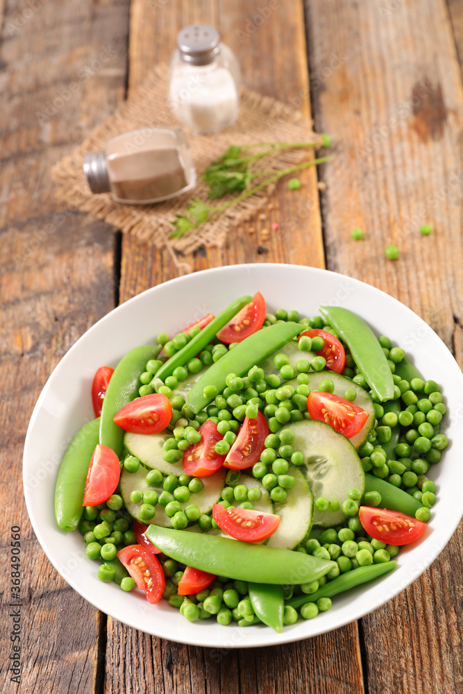 green pea, bean, cucumber and tomato salad