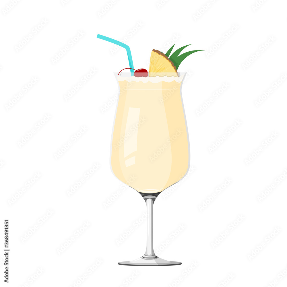 Tropical drink Pina Colada. Realistic vector illustration isolated on white background. Tropical drink Pina Colada. Realistic vector illustration isolated on white background.