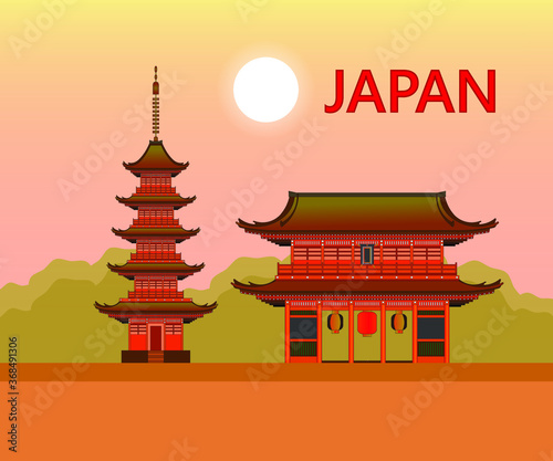 Japan Temple drawing in cartoon vector