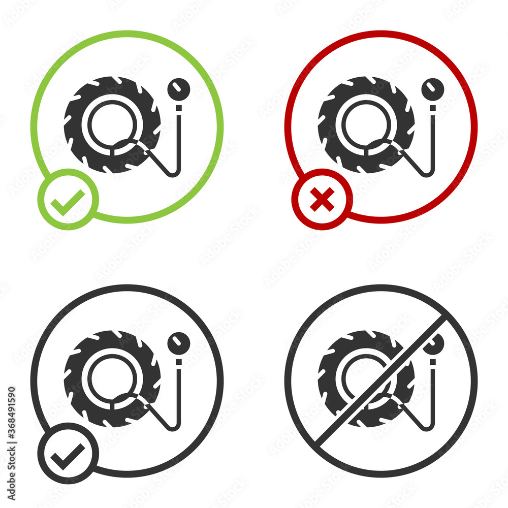 Black Tire pressure gauge icon isolated on white background. Checking tire pressure. Gauge, manometer. Car safe concept. Circle button. Vector Illustration. Black Tire pressure gauge icon isolated on white background. Checking tire pressure. Gauge, manometer. Car safe concept. Circle button. Vector Illustration.