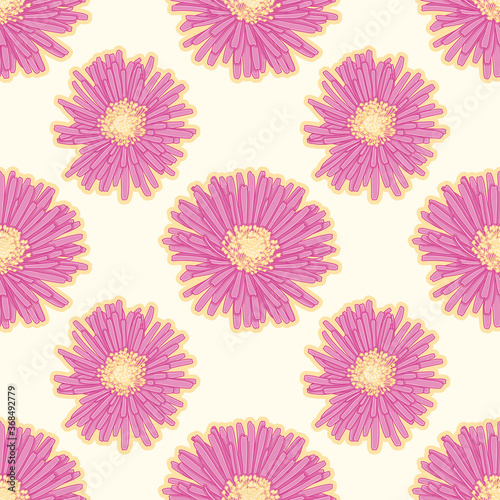 Hottentot Fig flowers vector repeat pattern. Thin petal blossoms seamless illustration background.
