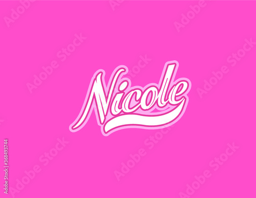 First name Nicole designed in athletic script with pink background