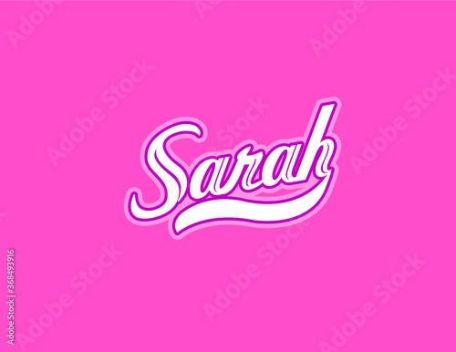 First name Sarah designed in athletic script with pink background
