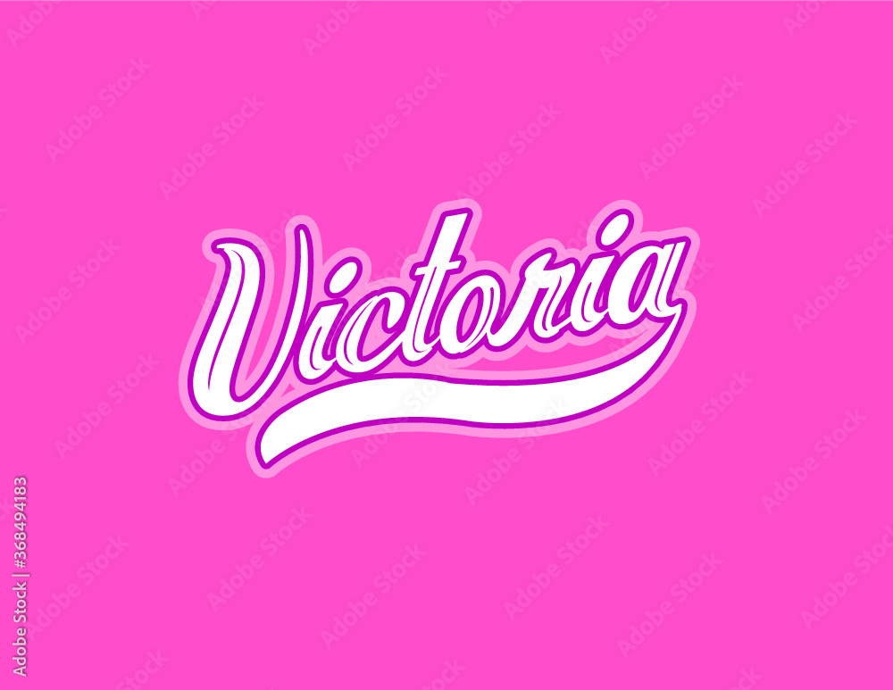 First name Victoria designed in athletic script with pink background
