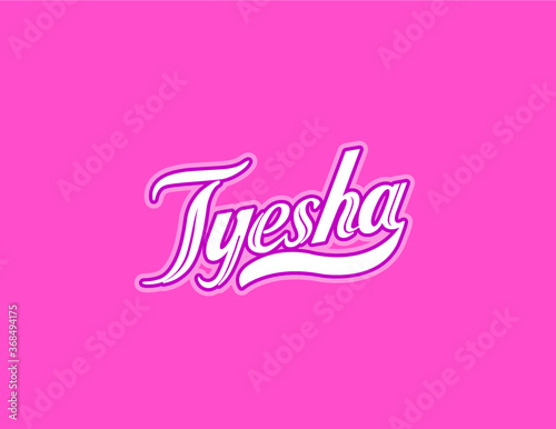 First name Tyesha designed in athletic script with pink background