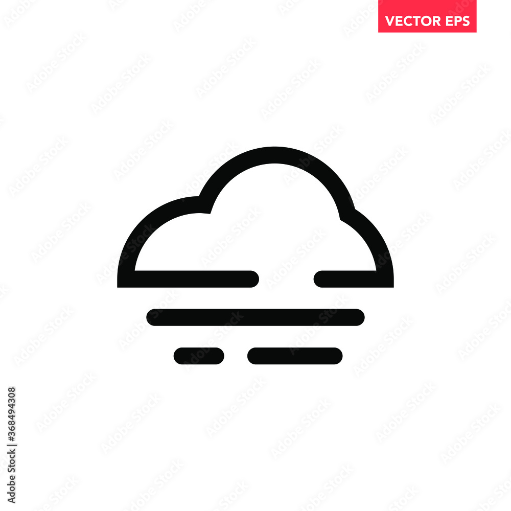 Black single fog cloud line icon, simple mist haze flat design vector ...