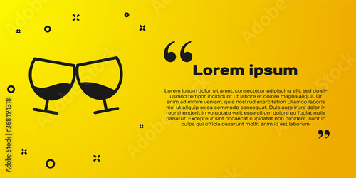 Black Glass of cognac or brandy icon isolated on yellow background. Vector Illustration.