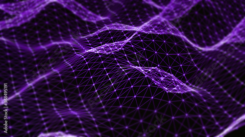 Abstract 3d rendering dots and lines. Technology background. Big data visualization. Artificial intelligence. Plexus.