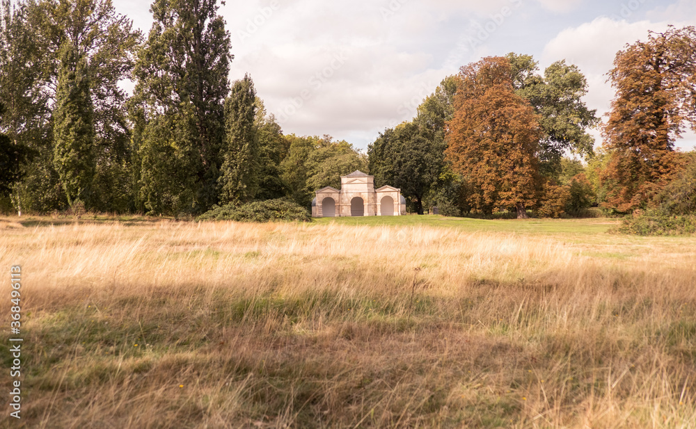 folly, long grass, brown, trees, background, outdoors, landscape,