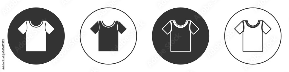 Black T-shirt icon isolated on white background. Circle button. Vector Illustration. Black T-shirt icon isolated on white background. Circle button. Vector Illustration.