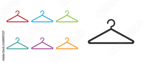 Black Hanger wardrobe icon isolated on white background. Cloakroom icon. Clothes service symbol. Laundry hanger sign. Set icons colorful. Vector Illustration.