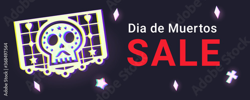 El Dia De Los Muertos Sale Web Banner. Day Of the Dead Clearance Promo Background.