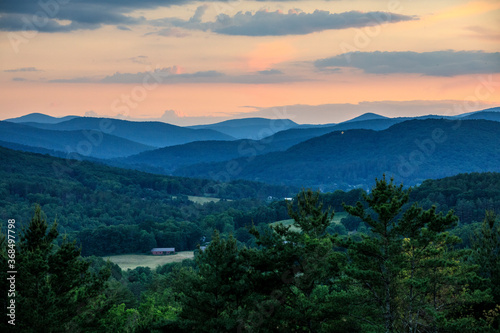 Canvas Print Sunset over the Green Mountains and star above Woodstock, Vermont