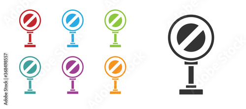 Black Stop sign icon isolated on white background. Traffic regulatory warning stop symbol. Set icons colorful. Vector Illustration.