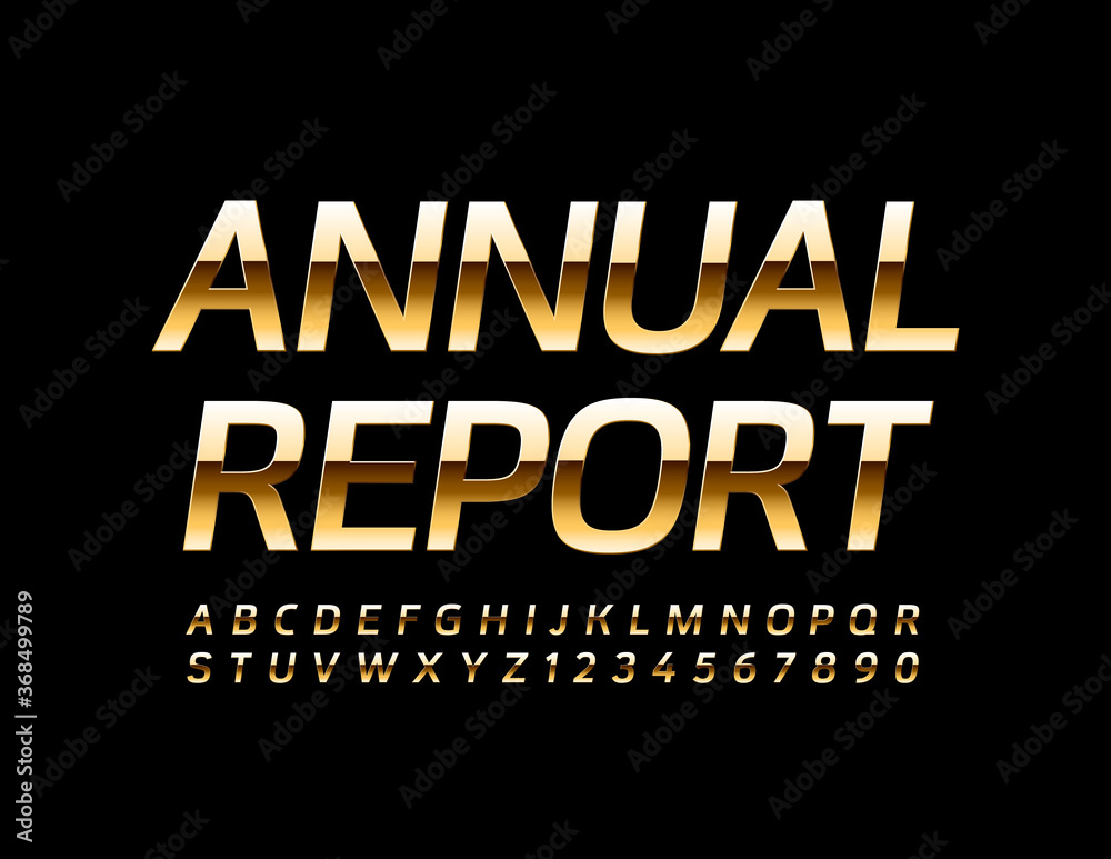 Fototapeta Vector premium emblem Annual Report. Gold Modern Font. Elegant Luxury Alphabet Letters and Numbers