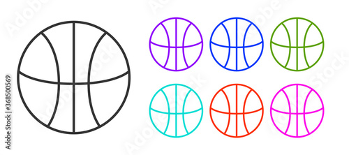 Black line Basketball ball icon isolated on white background. Sport symbol. Set icons colorful. Vector Illustration.