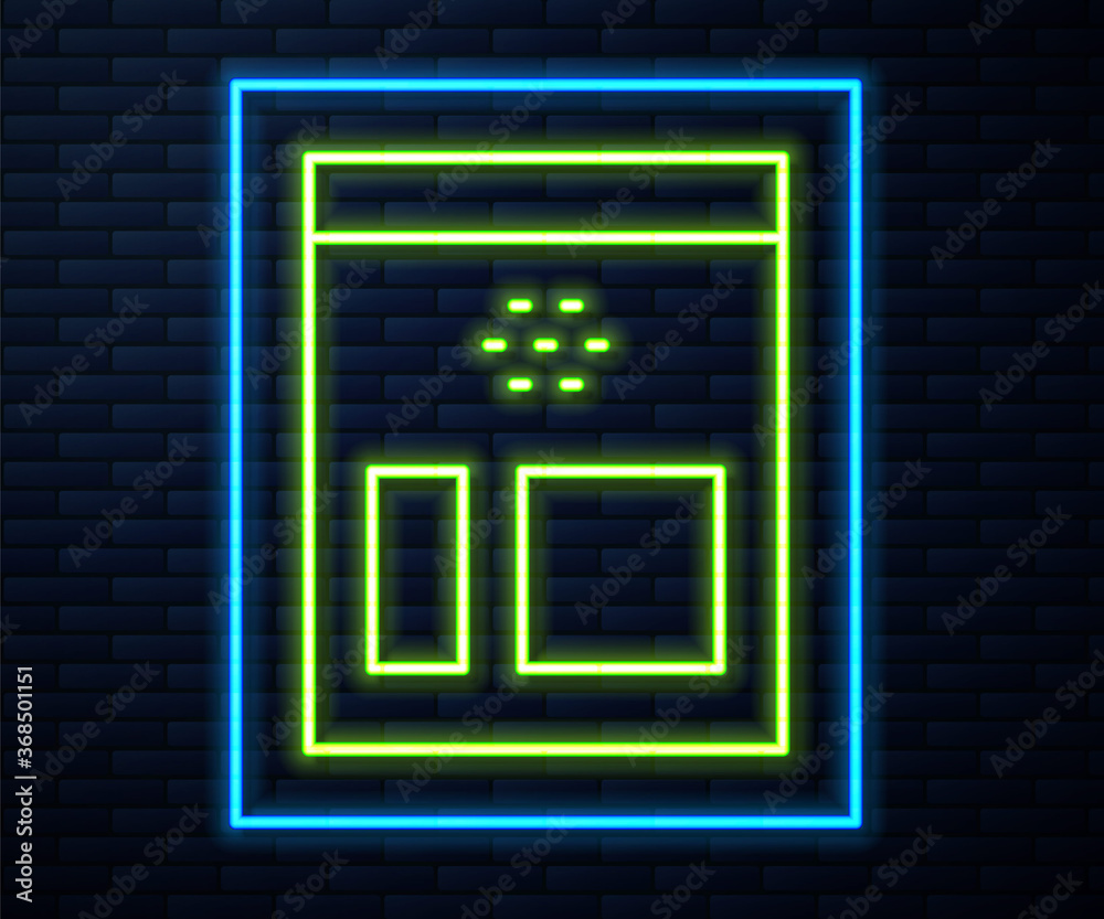 Glowing neon line Bag of coffee beans icon isolated on brick wall background. Vector Illustration. Glowing neon line Bag of coffee beans icon isolated on brick wall background. Vector Illustration.