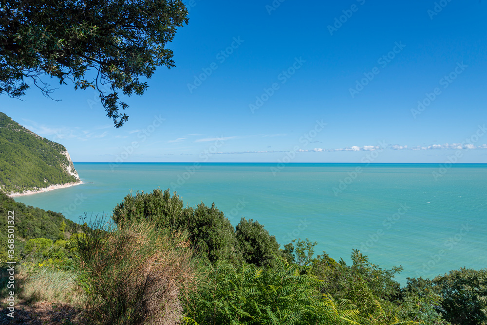 View of the Conero Riviera from Sirolo. Ancona, Adriatic Sea. Marche. Italy