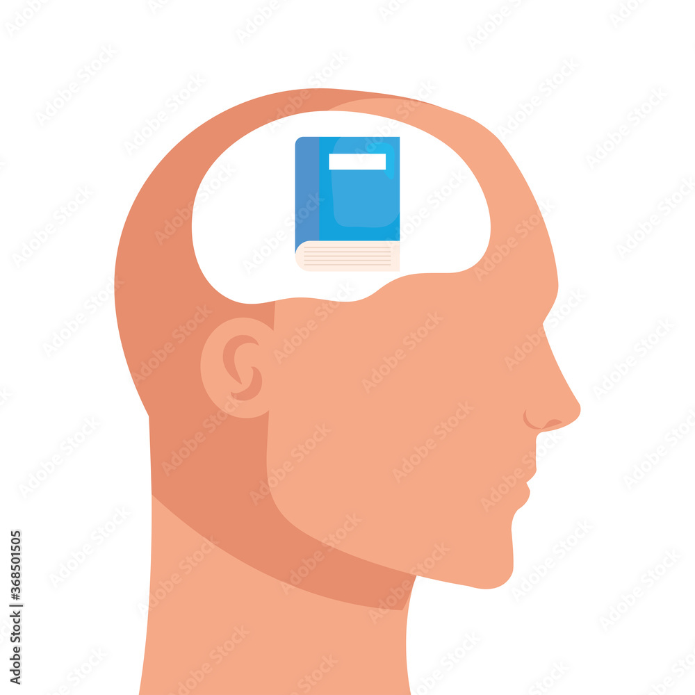 human profile with book, on white background human profile with book, on white background