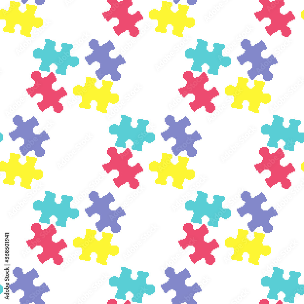 Pixel puzzle seamless pattern. Pixel art 8 bit