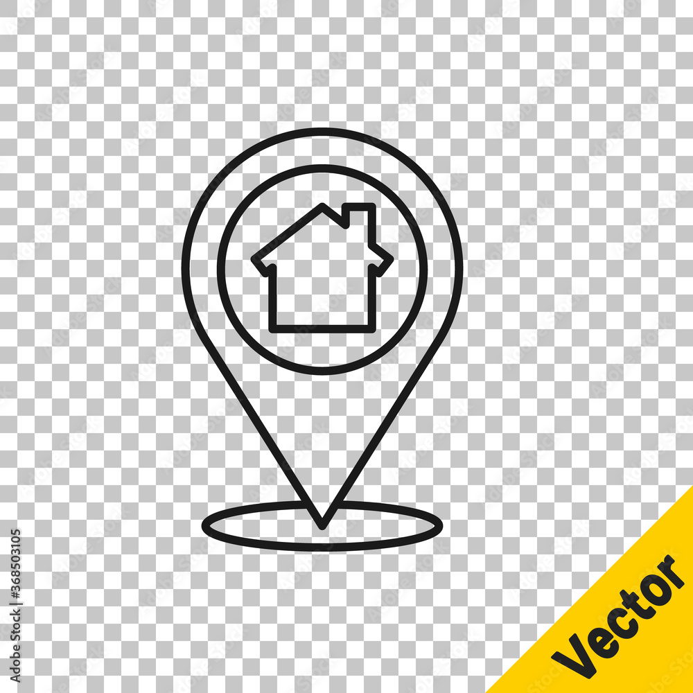 Black line Map pointer with house icon isolated on transparent background. Home location marker symbol. Vector Illustration. Black line Map pointer with house icon isolated on transparent background. Home location marker symbol. Vector Illustration.