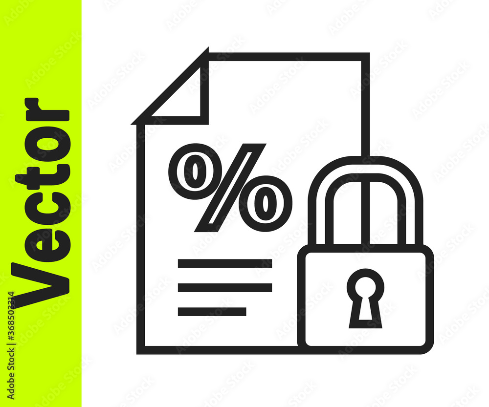 Black line Finance document and lock icon isolated on white background. Paper bank document for invoice or bill concept. Vector Illustration. Black line Finance document and lock icon isolated on white background. Paper bank document for invoice or bill concept. Vector Illustration.