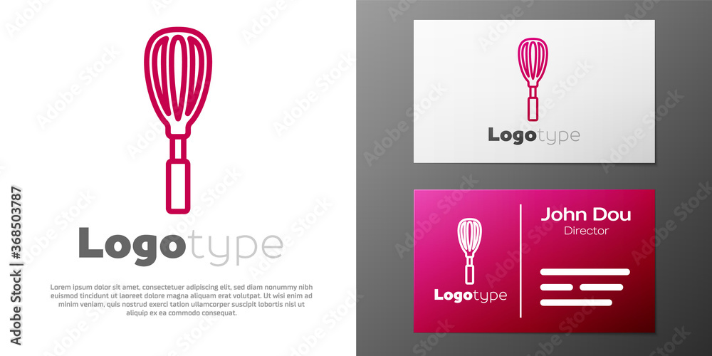 Logotype line Kitchen whisk icon isolated on white background. Cooking utensil, egg beater. Cutlery sign. Food mix symbol. Logo design template element. Vector Illustration.
