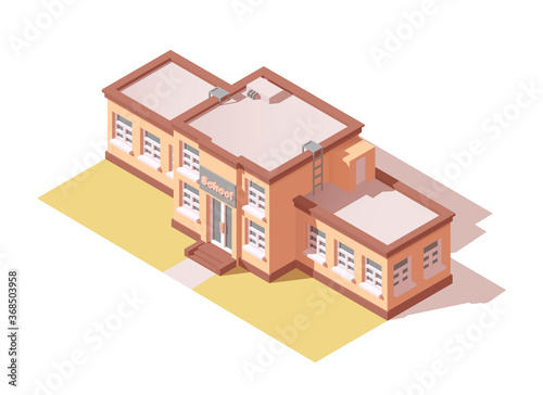 Vector isometric school building isolated on white background