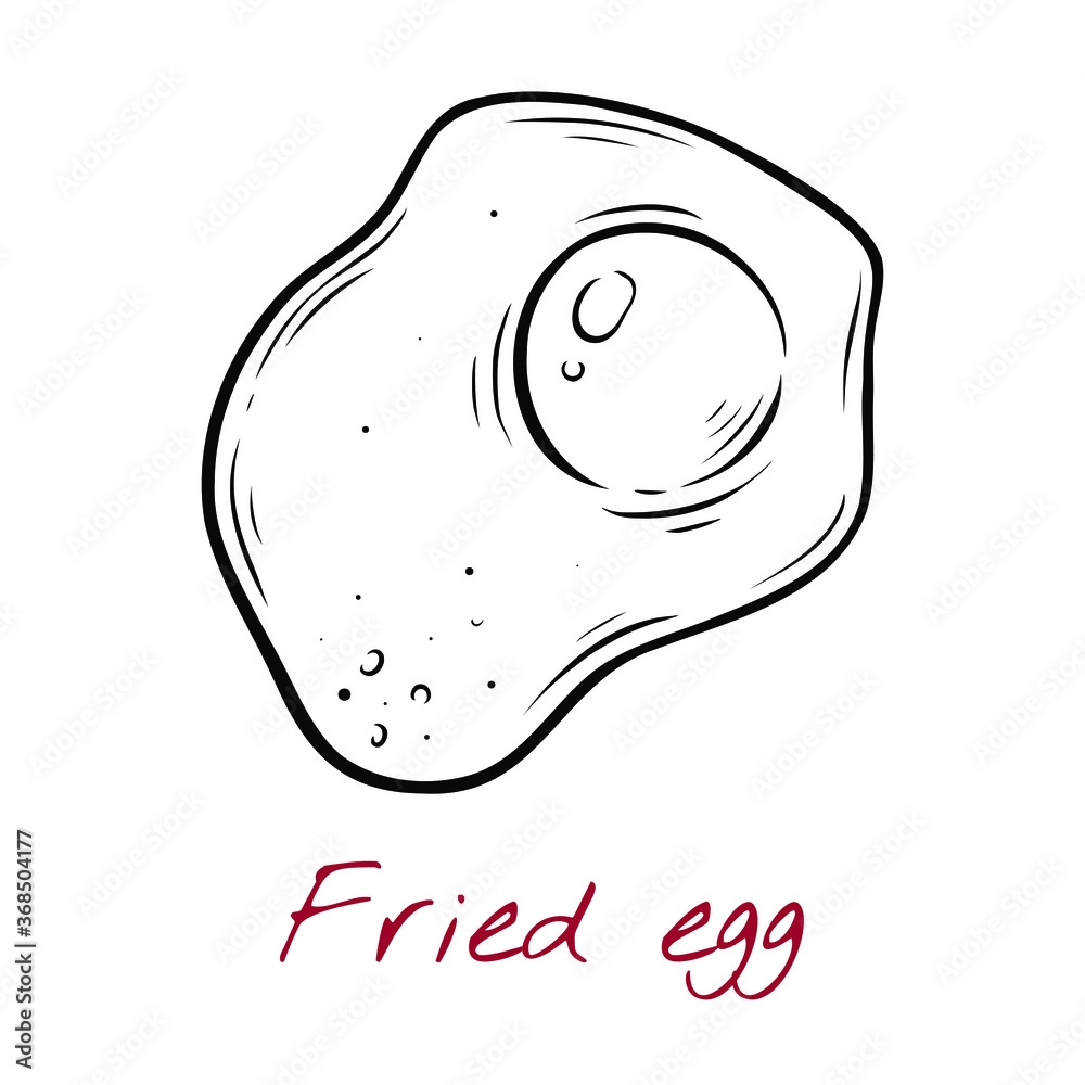 Vector sketch illustration of fried egg drawing isolated on white. Engraved style. natural business. Vintage, retro object for menu, label, recipe, product packaging Vector sketch illustration of fried egg drawing isolated on white. Engraved style. natural business. Vintage, retro object for menu, label, recipe, product packaging