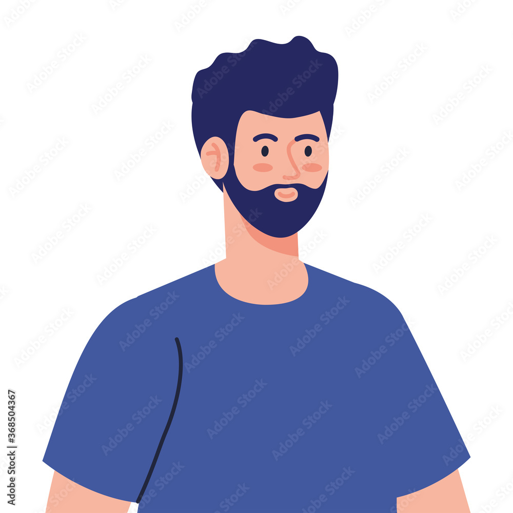 young man with beard on white background