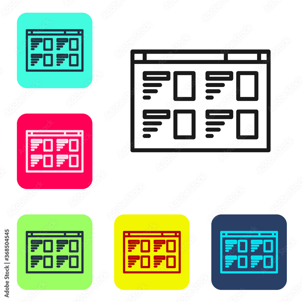 Black line Online play video icon isolated on white background. Film strip with play sign. Set icons in color square buttons. Vector Illustration. Black line Online play video icon isolated on white background. Film strip with play sign. Set icons in color square buttons. Vector Illustration.