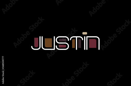 Justin Name Art in a Unique Contemporary Design in Java Brown Colors photo