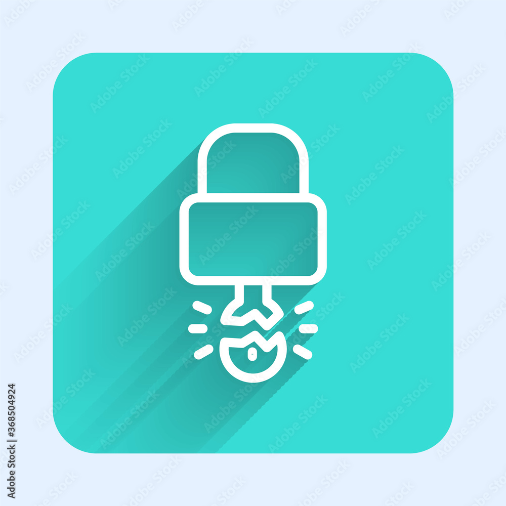 White line Key broke inside of padlock icon isolated with long shadow. Padlock sign. Security, safety, protection, privacy concept. Green square button. Vector Illustration. White line Key broke inside of padlock icon isolated with long shadow. Padlock sign. Security, safety, protection, privacy concept. Green square button. Vector Illustration.