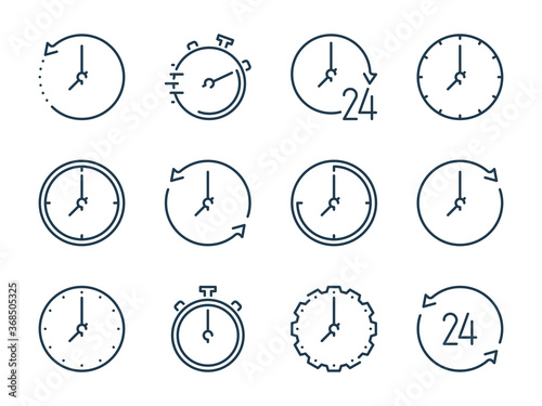 Time related vector line icons. Clock outline icon set.