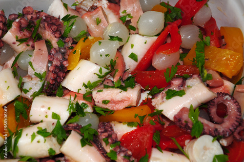 healthy octopus salad. close up