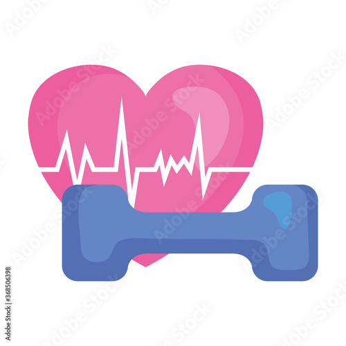 heart with rate cardiac and dumbbell, symbol health sport