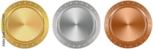Medaille Vektor Set in Gold; Silber, Bronze mit Sterne auf einem weißen isolierten Hintergrund.