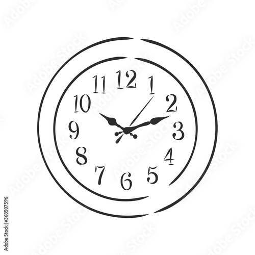 Wall clock in a line drawn style on a white background, wall clock, vector sketch illustration