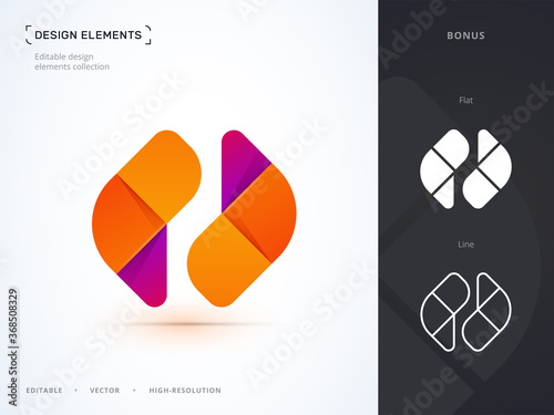 Vector abstract letter O logo design template. Fluent material, origami paper, flat, line style icon set.