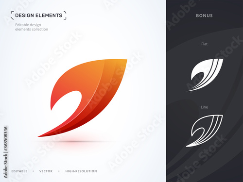 Vector abstract dynamic, arrow up logo design template. Fluent material, origami paper, flat, line style icon set photo