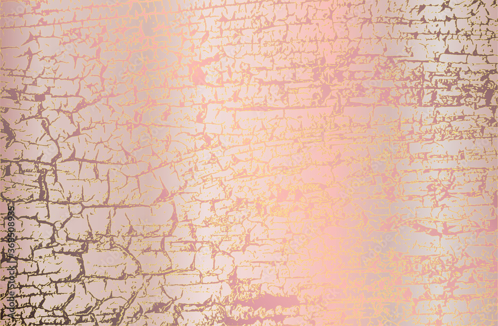 Luxury golden pink, pearl metal gradient background with distressed cracked concrete texture.