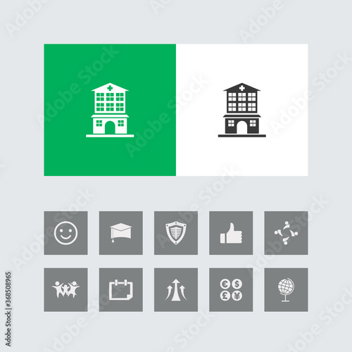 Creative Hospital Icon with Bonus Icons.