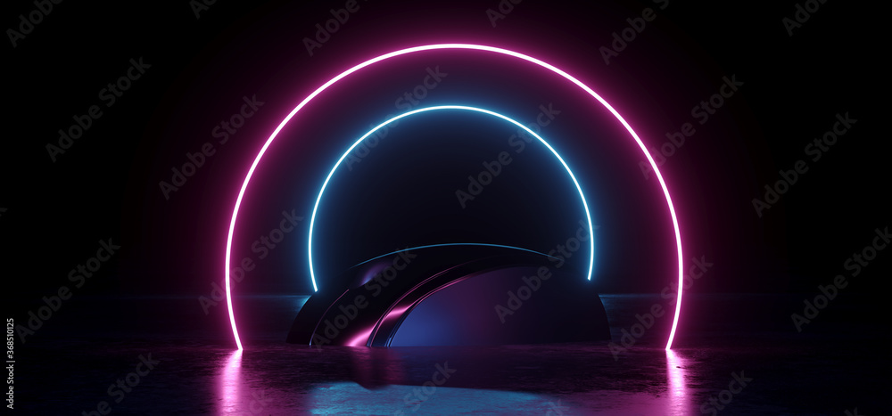 Sci Fi Futuristic Mouse Circle Arc Neon Laser Glowing Gaming Room Light Showcase Closeup Reflective Ground Cement Background 3D Rendering Sci Fi Futuristic Mouse Circle Arc Neon Laser Glowing Gaming Room Light Showcase Closeup Reflective Ground Cement Background 3D Rendering